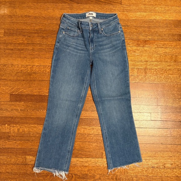Paige Amber High Rise Crop Flare Jeans Size 25 Frayed Hem Denim Womens - Picture 1 of 10